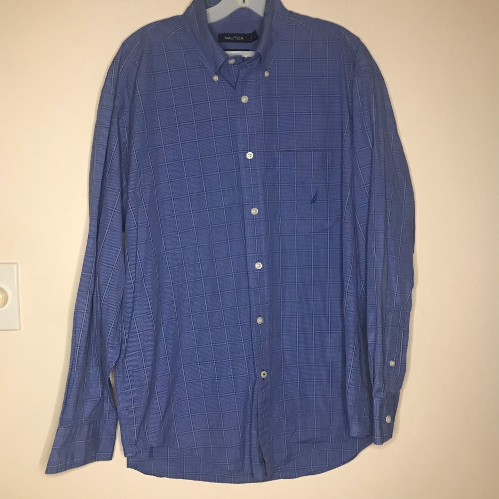 Nautica Mens button down long sleeve shirt blue L